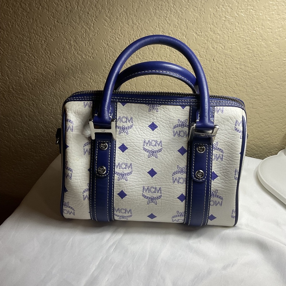 MCM White and Blue Satchel